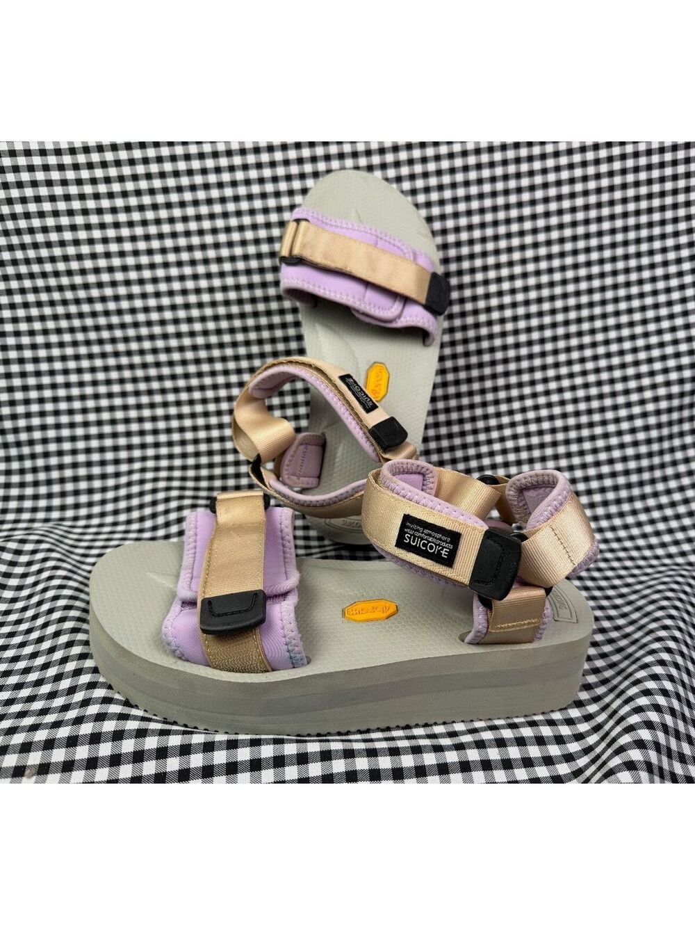 Suicoke CEL-VPO Womens 8.5 Beige Lilac Vibram Platform Sport Sandals Gorpcore